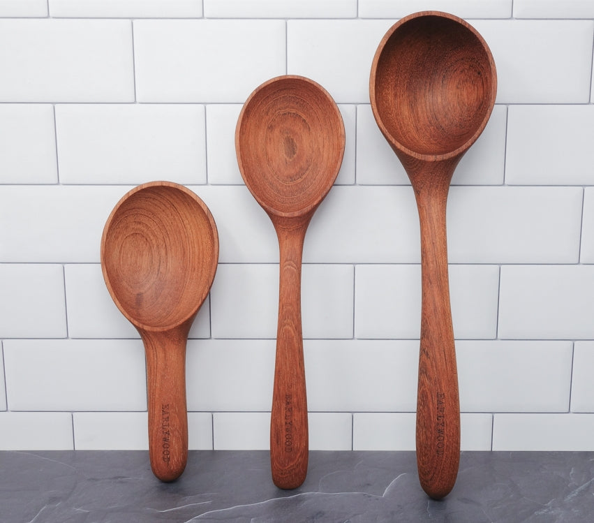 Set of three wooden serving spoons