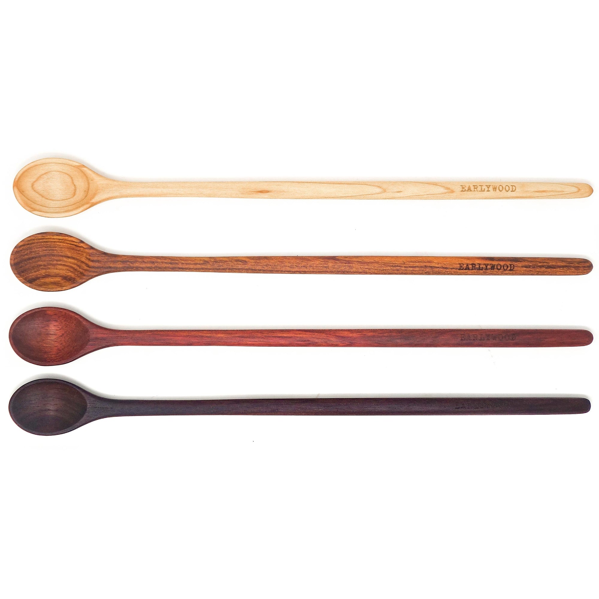 set of 4 long thing wooden tasting spoons - Earlywood