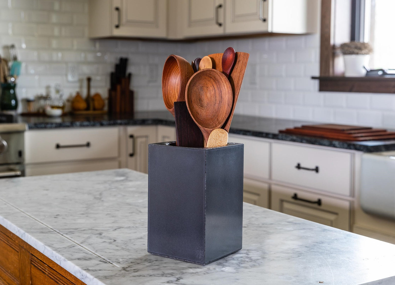 Concrete utensil holder for kitchen organization