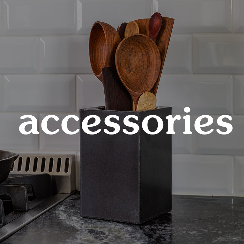 concrete utensil caddy, butcher block oil and other accessories
