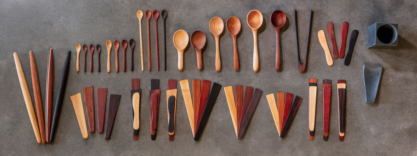 Entire Earlywood product line of wooden spoons and spatulas for cooking