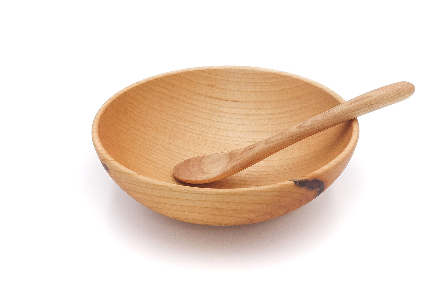 wooden bowl set with wood spoon hard maple