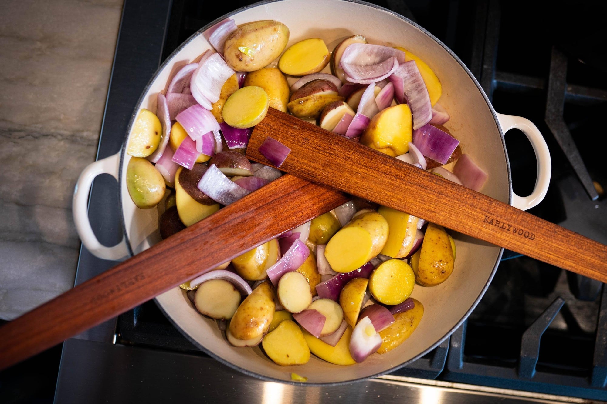 long wood spatulas for nonstick cookware with potatoes - Earlywood