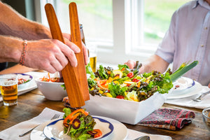 thin wood salad servers serving salad