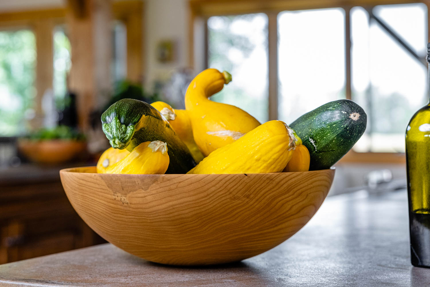 wooden fruit bowl with squash