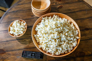 wood bowls with popcorn