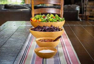 wooden bowl set of 4 on tabletop