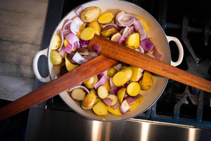 wood kitchen tools in potato saute - Earlywood
