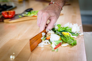 using 13" long wood stirring utensil as a bench scraper - Earlywood